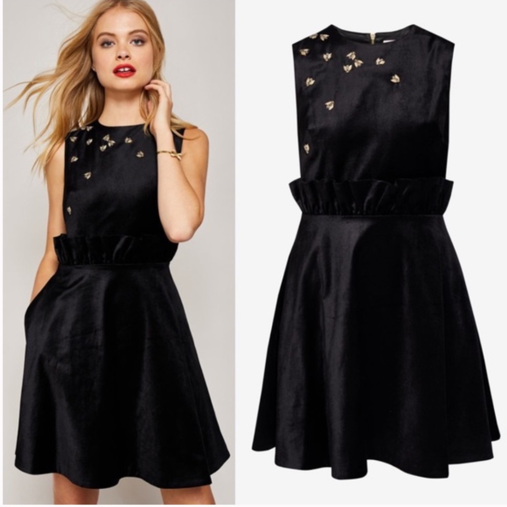 Ted Baker Celeena Embellished Bee Velvet Shift Dress, Black